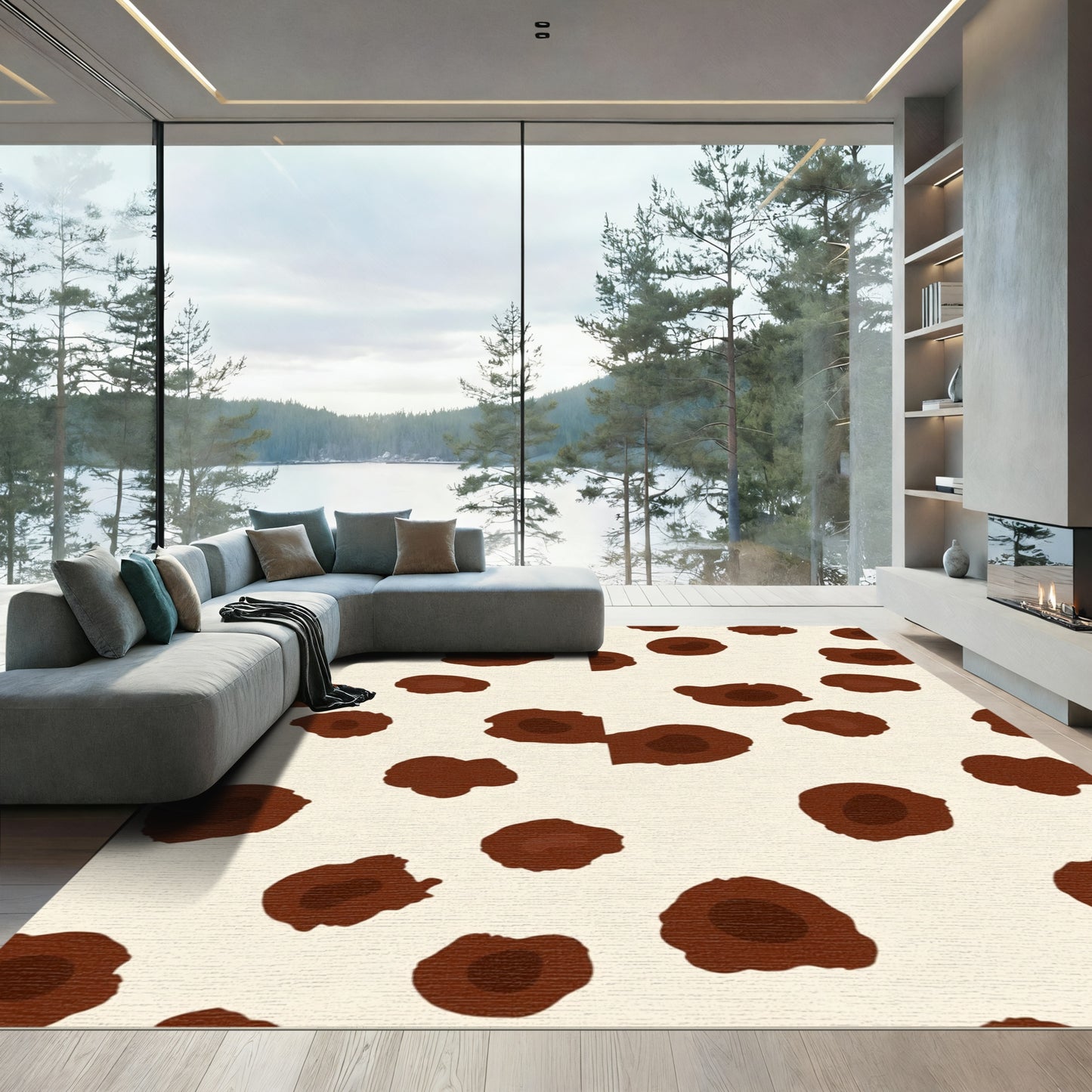 Beige Brown Spotted Animal Print Rug