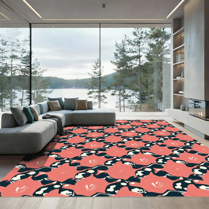 Coral Pink Abstract Floral Swirl Rug