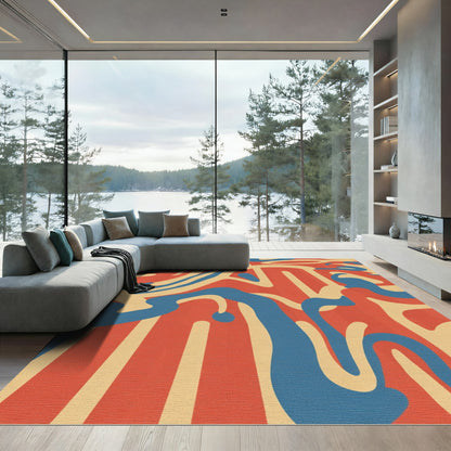 Retro Red Blue Swirl Abstract Rug