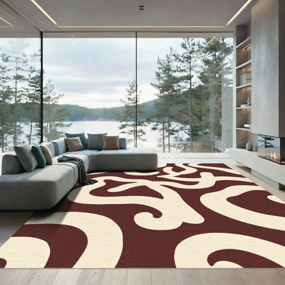 Crimson Cream Wavy Strokes Rug