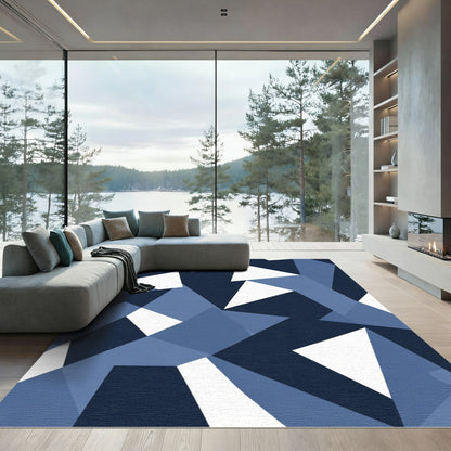 Abstract Blue White Geometric Triangles Rug