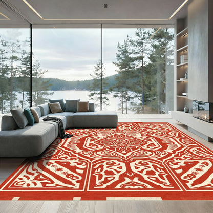 Crimson Cream Intricate Mandala Medallion Rug
