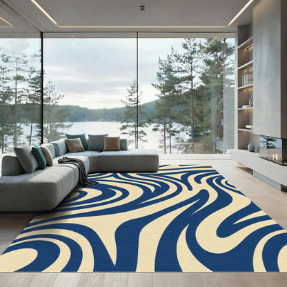 Navy Blue Swirl Abstract Rug