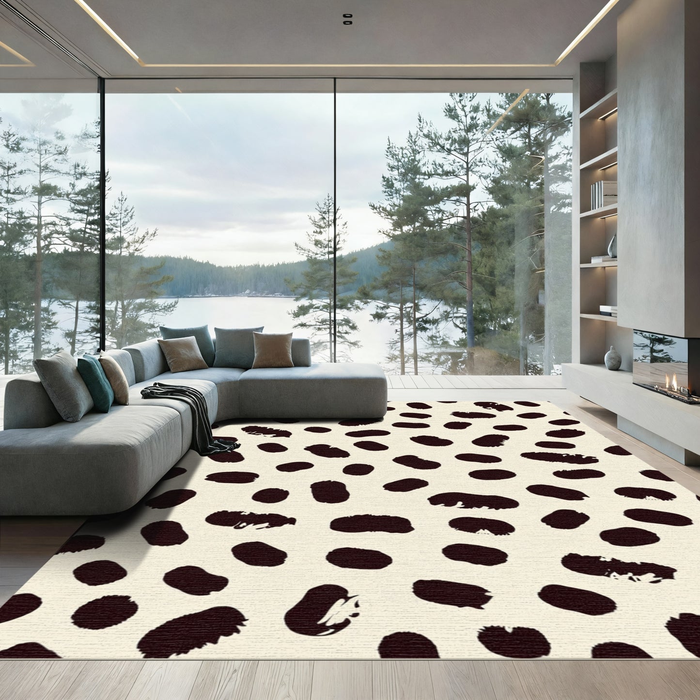 Creamy Black Splatter Spot Rug