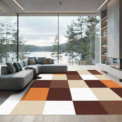 Warm Toned Gingham Abstract Squares Rug
