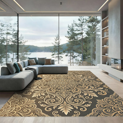 Golden Floral Mandala Brocade Rug