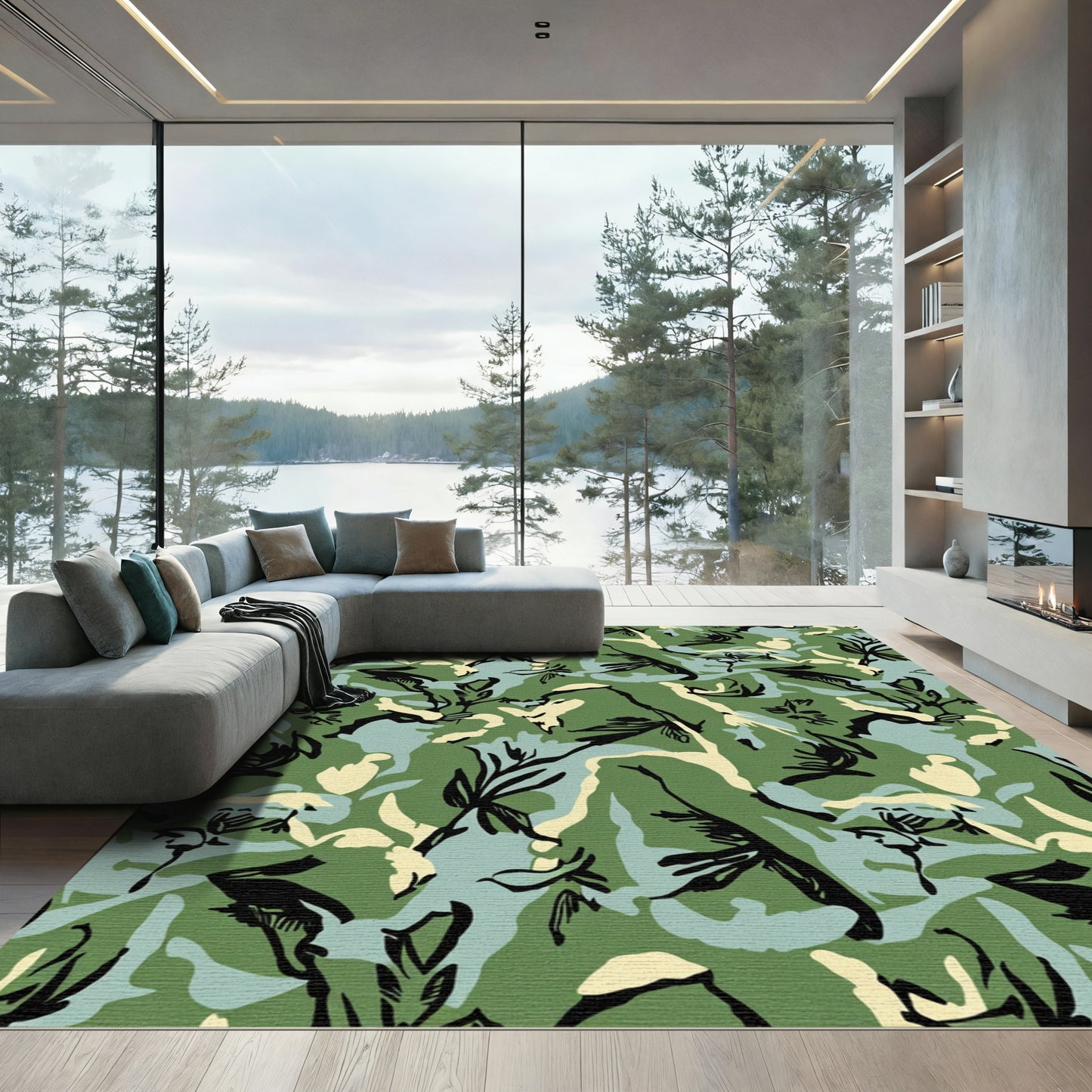 Woodland Camouflage Foliage Abstract Rug