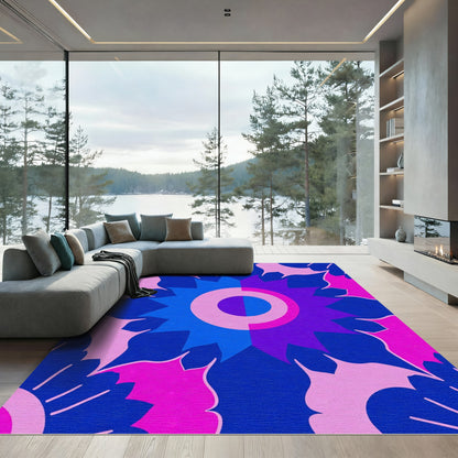 Vibrant Pink Blue Floral Starburst Rug