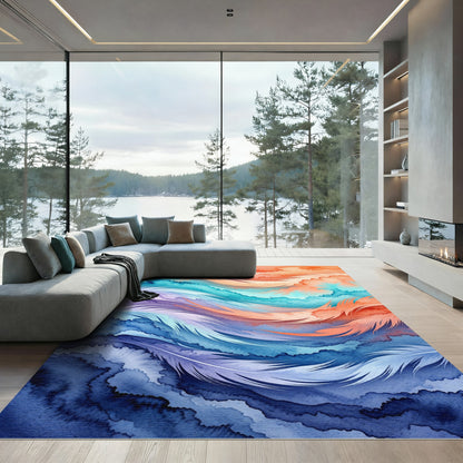 Watercolor Gradient Feather Abstract Wave Rug