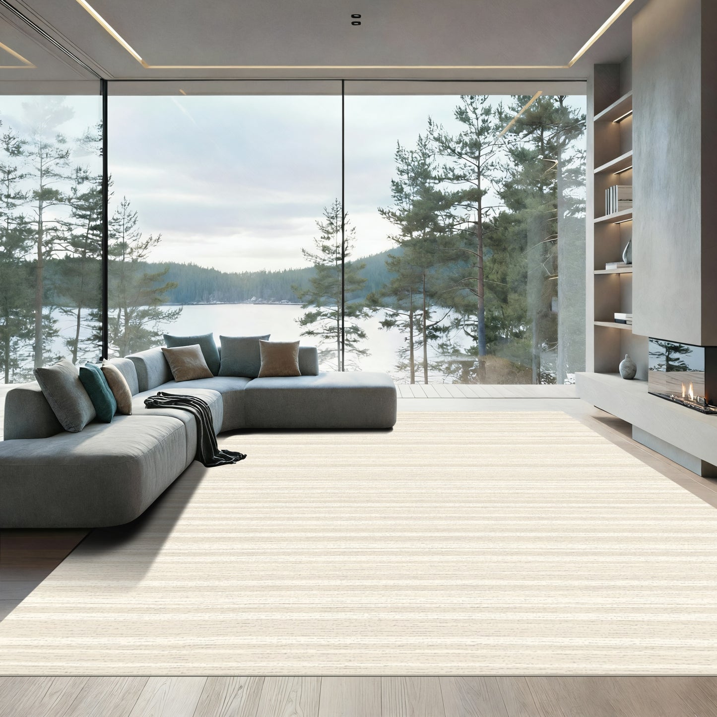 Minimalist Cream Hand Drawn Stripes Rug