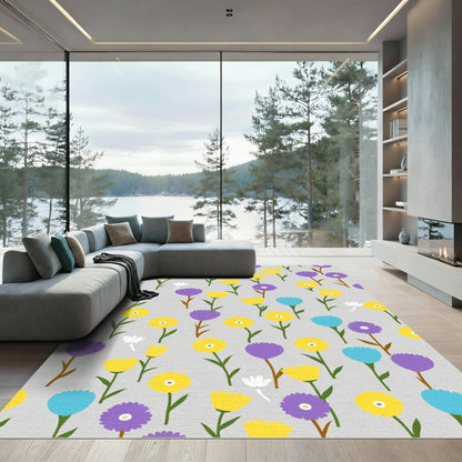 Whimsical Yellow Purple Blue Floral Field Rug