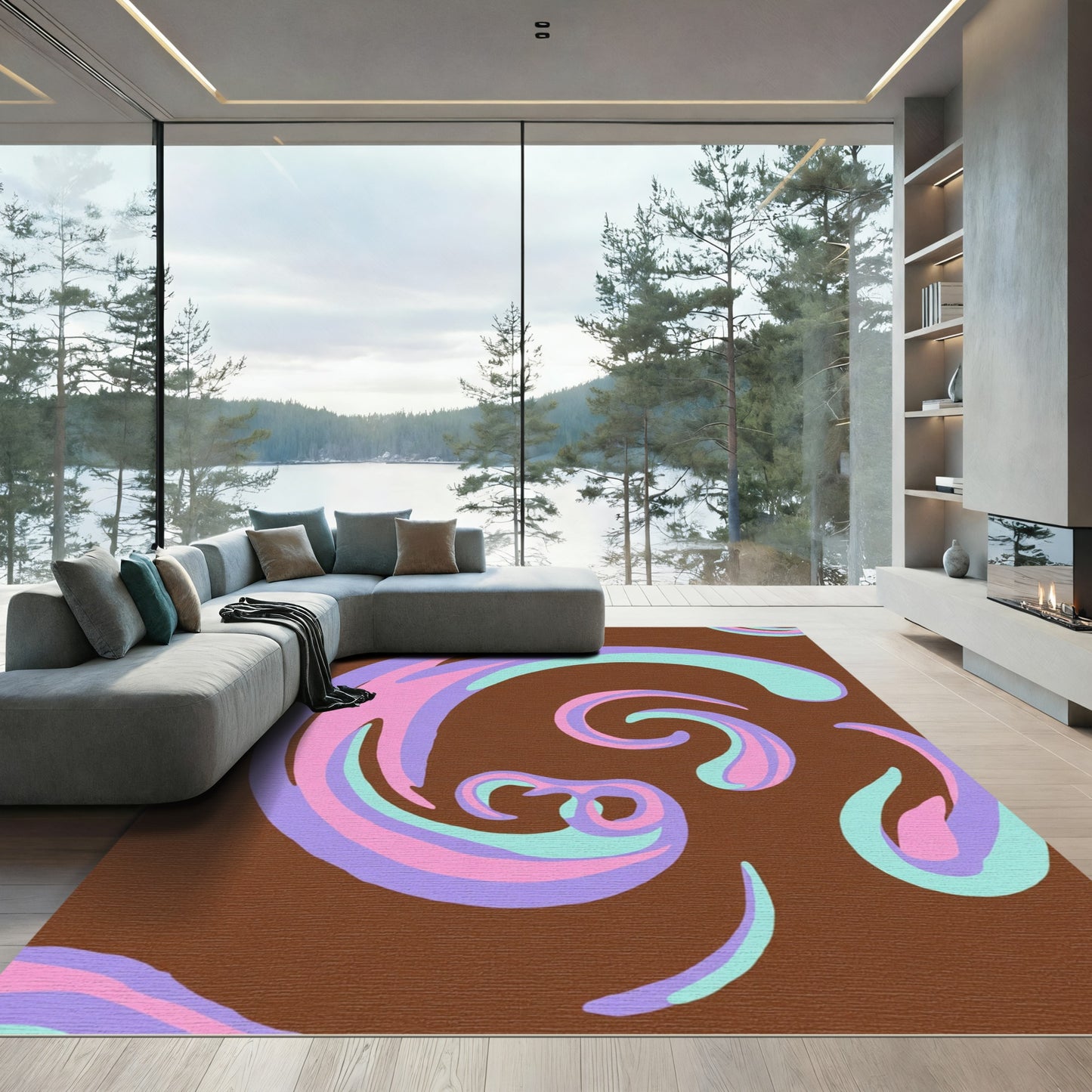 Retro Lilac Pink Aqua Swirl Rug