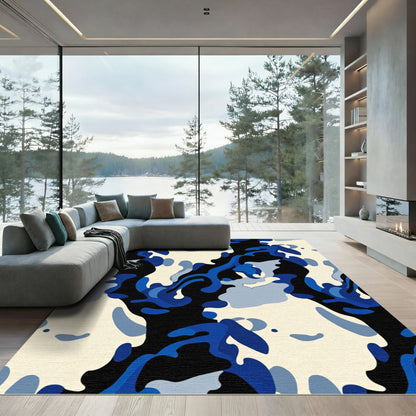 Abstract Blue Camouflage Blob Rug