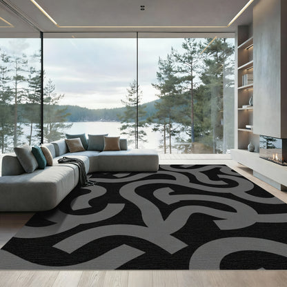 Modern Graphite Swirl Abstract Rug
