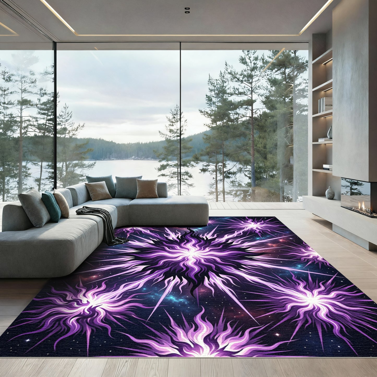 Purple Cosmic Starburst Nebula Rug
