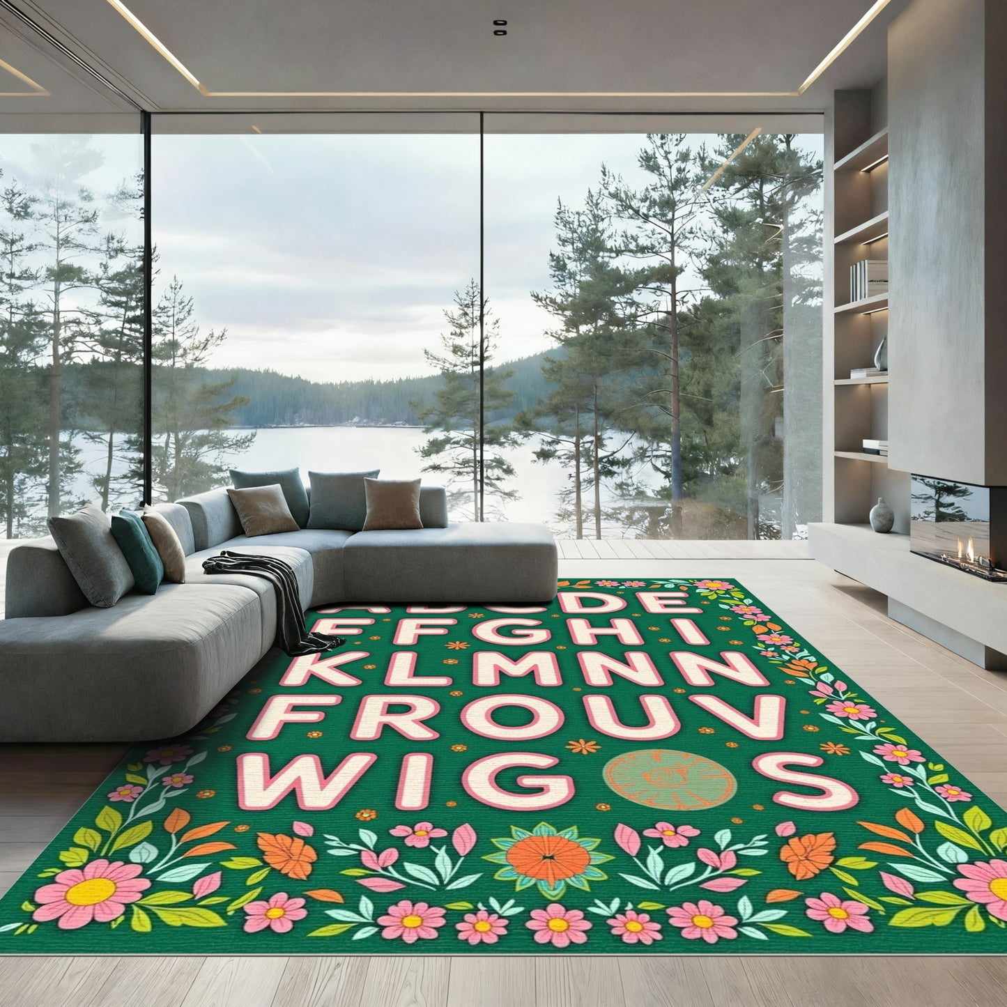 Pink Floral Alphabet Garden Rug