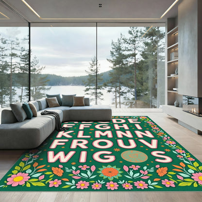 Pink Floral Alphabet Garden Rug