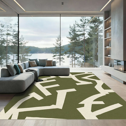 Cream Abstract Over Olive Branches Rug