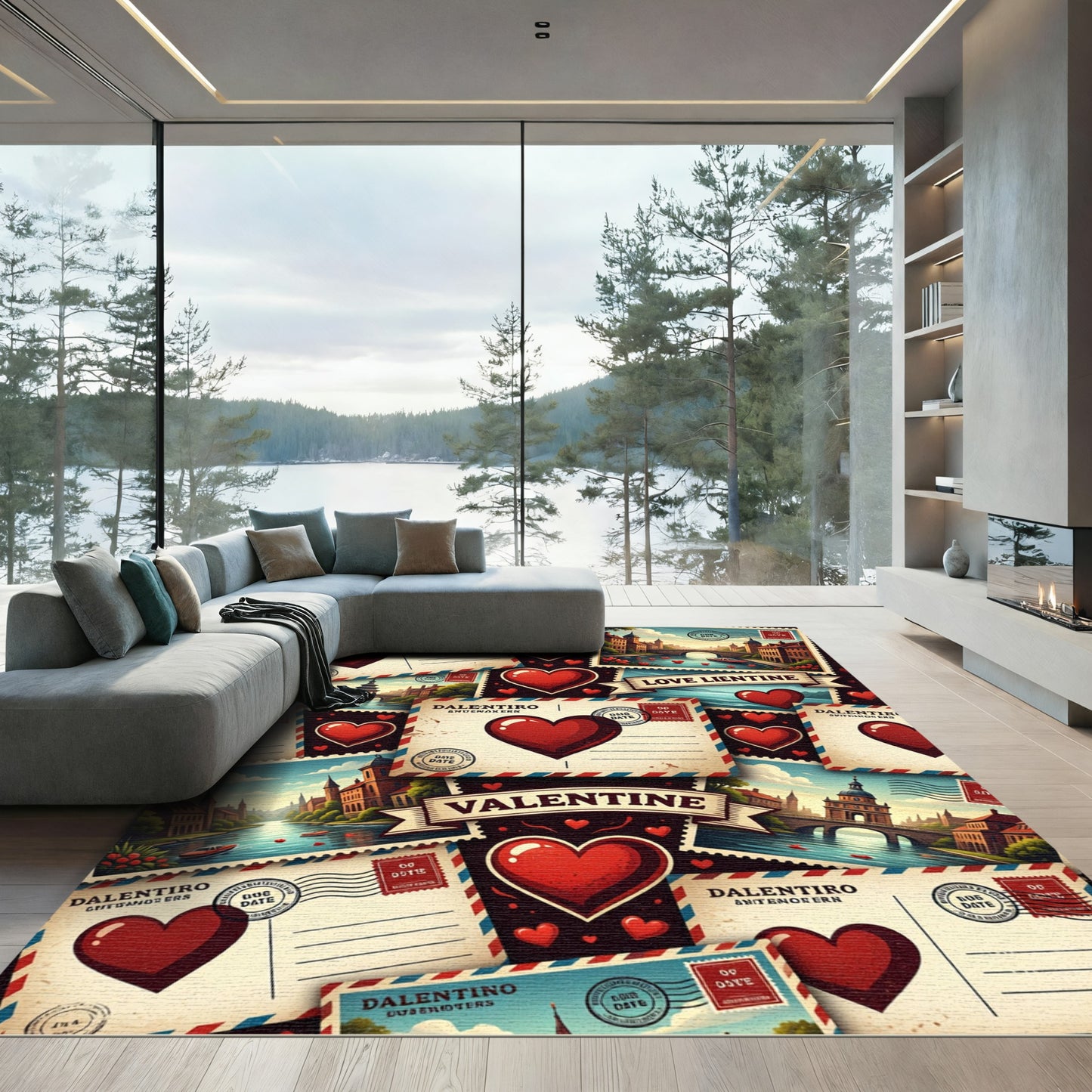 Vintage Valentine Heart Postcard Collage Rug