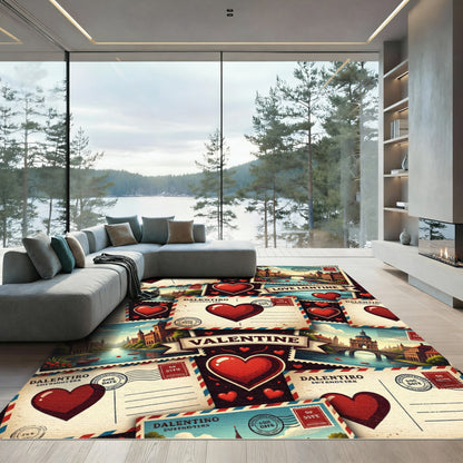 Vintage Valentine Heart Postcard Collage Rug