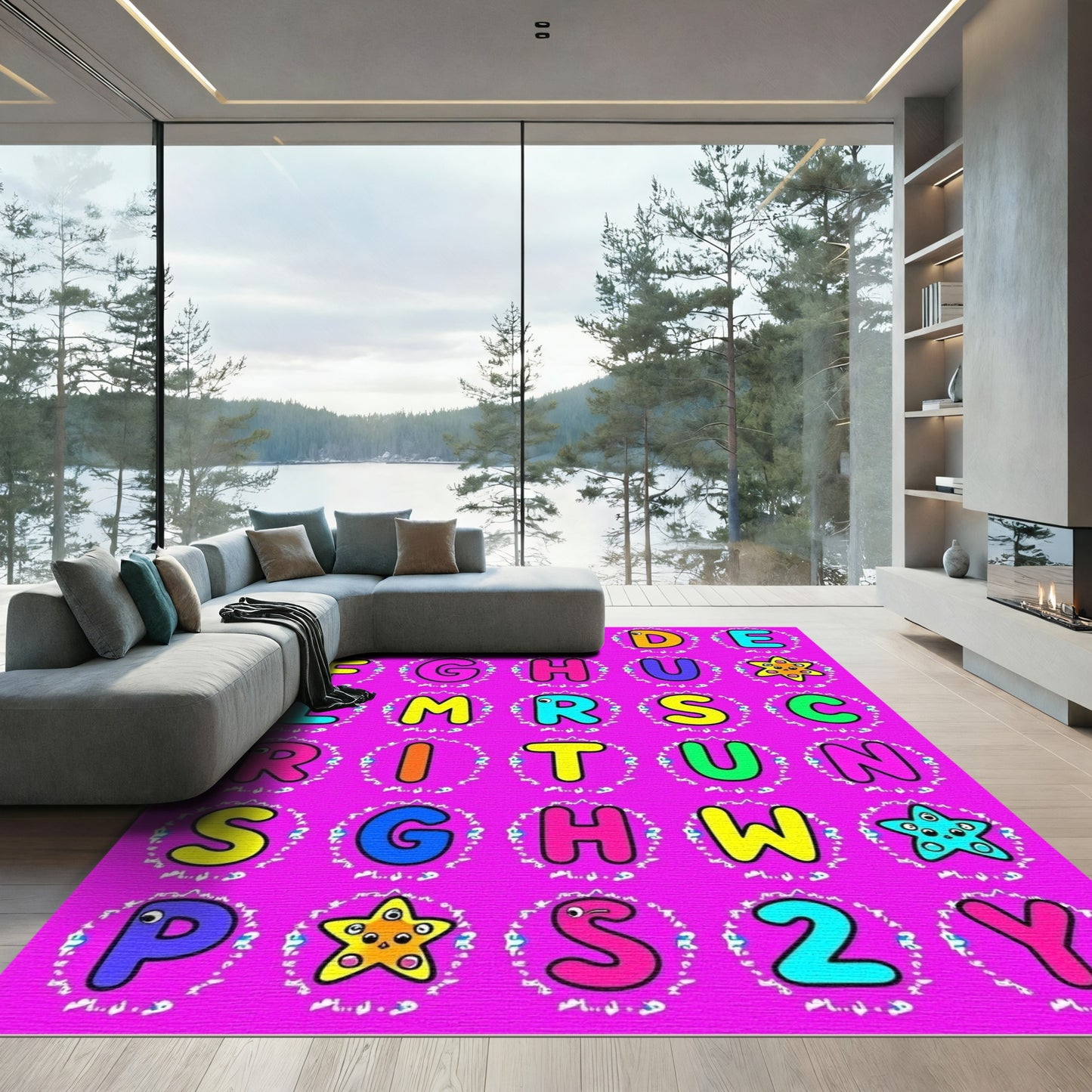Colorful Alphabet Star Characters Rug