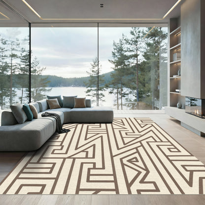 Tan Abstract Geometric Maze Rug