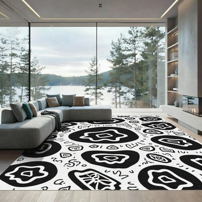 Black and White Abstract Organic Composition Rug