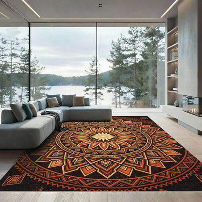 Amber Sunburst Geometric Mandala Radiance Rug