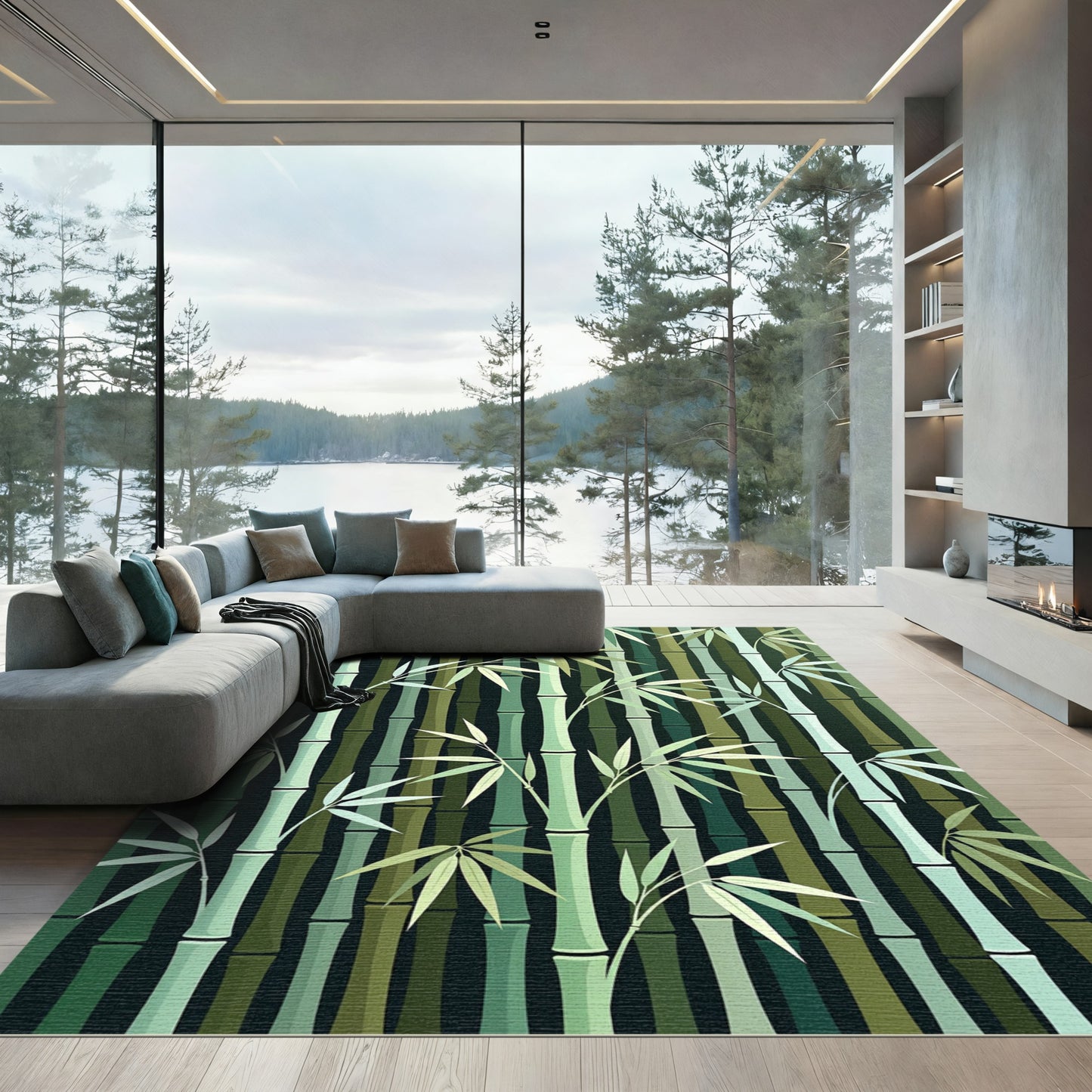 Muted Green Bamboo Grove Image Rug