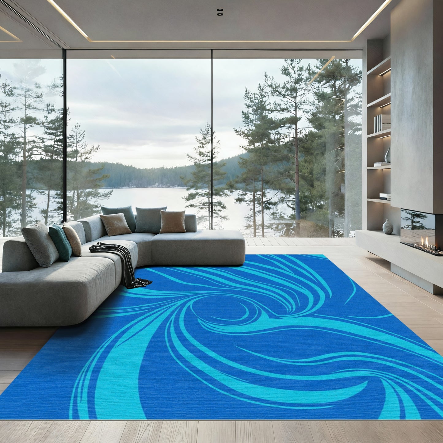 Deep Blue Swirling Sea Swirl Rug