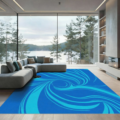 Deep Blue Swirling Sea Swirl Rug