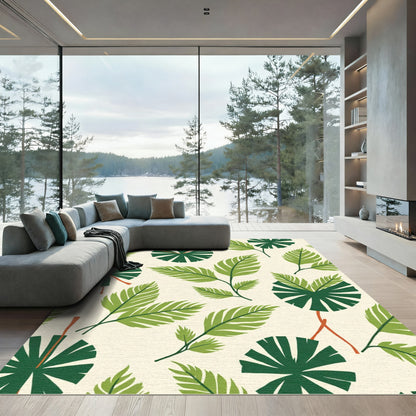 Deep Green Leafy Palm Motif Rug