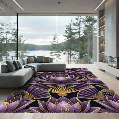 Plum Lotus Fan Art Deco Rug
