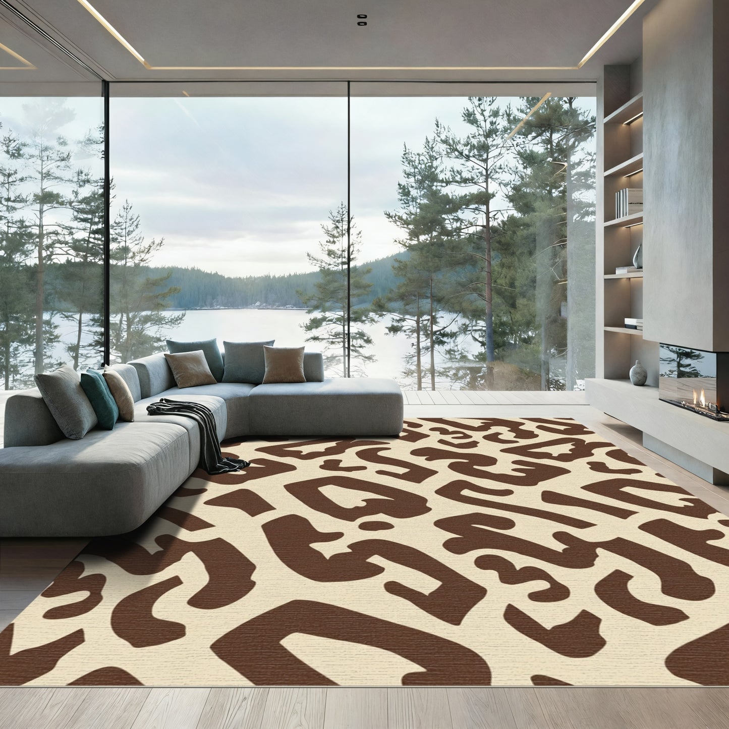 Bold Brown Abstract Animal Print Rug