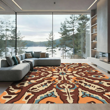 Brown Orange Earthy Tribal Medallion Rug