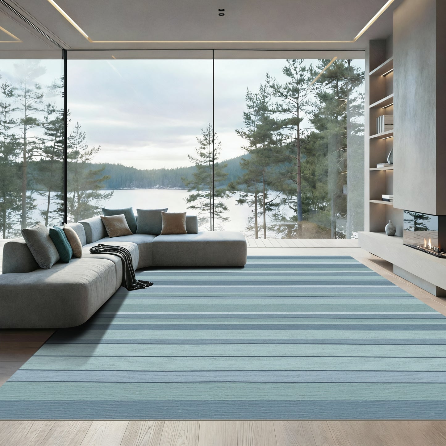 Coastal Blue Horizontal Stripe Rug