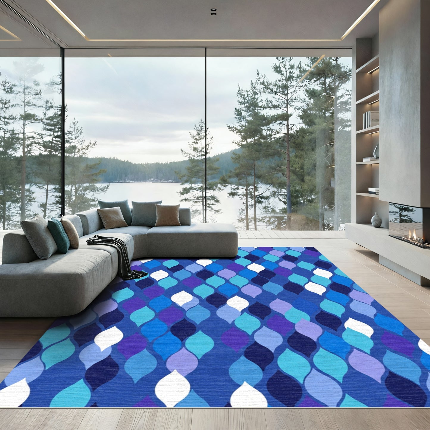 Blue Ocean Wave Mosaic Rug