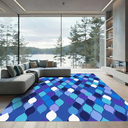 Blue Ocean Wave Mosaic Rug