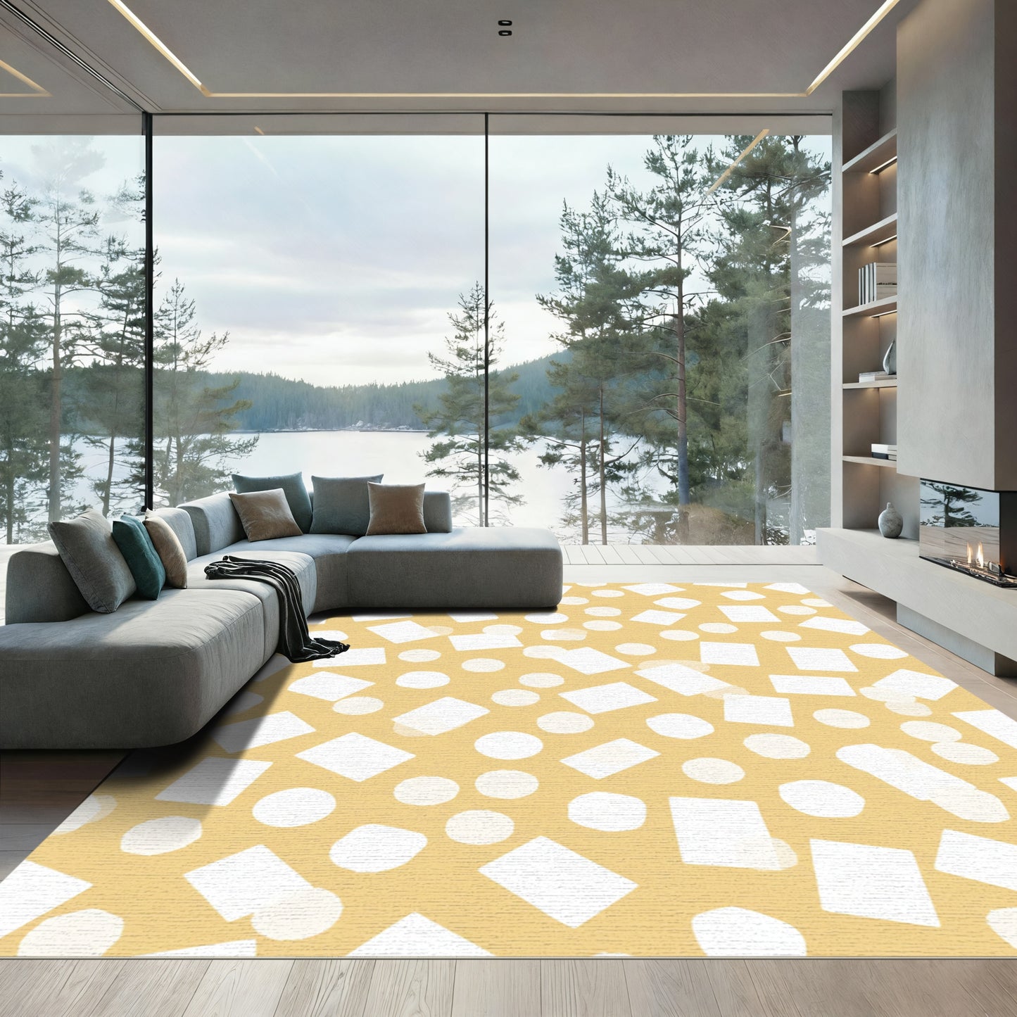 Golden Yellow Scattered Shapes Rug