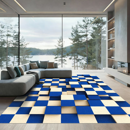 Blue Cream Checkerboard Depth Blocks Rug