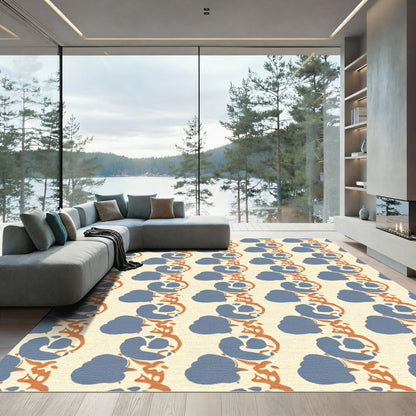 Blue Orange Vertical Blooming Vine Rug