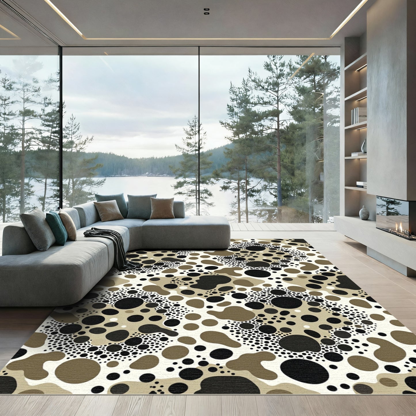 Abstract Neutral Polka Dot Organic Shape Rug