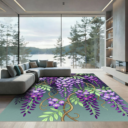Elegant Purple Wisteria Cascading Floral Rug