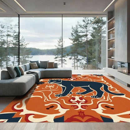Dark Panther Terra Cotta Scroll Rug