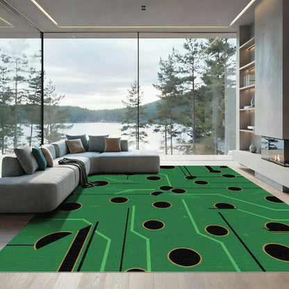 Green Circuit Board Geometric Abstract Rug
