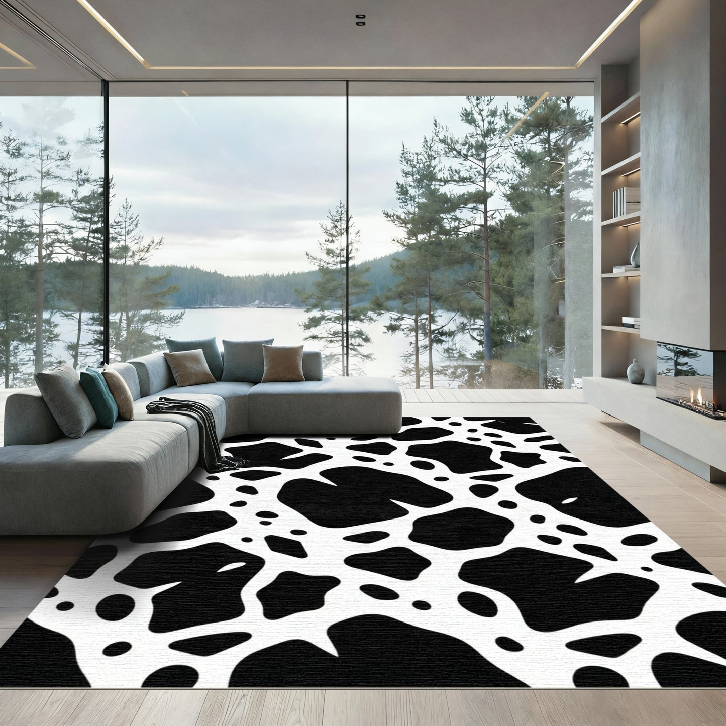 Black White Irregular Spot Rug