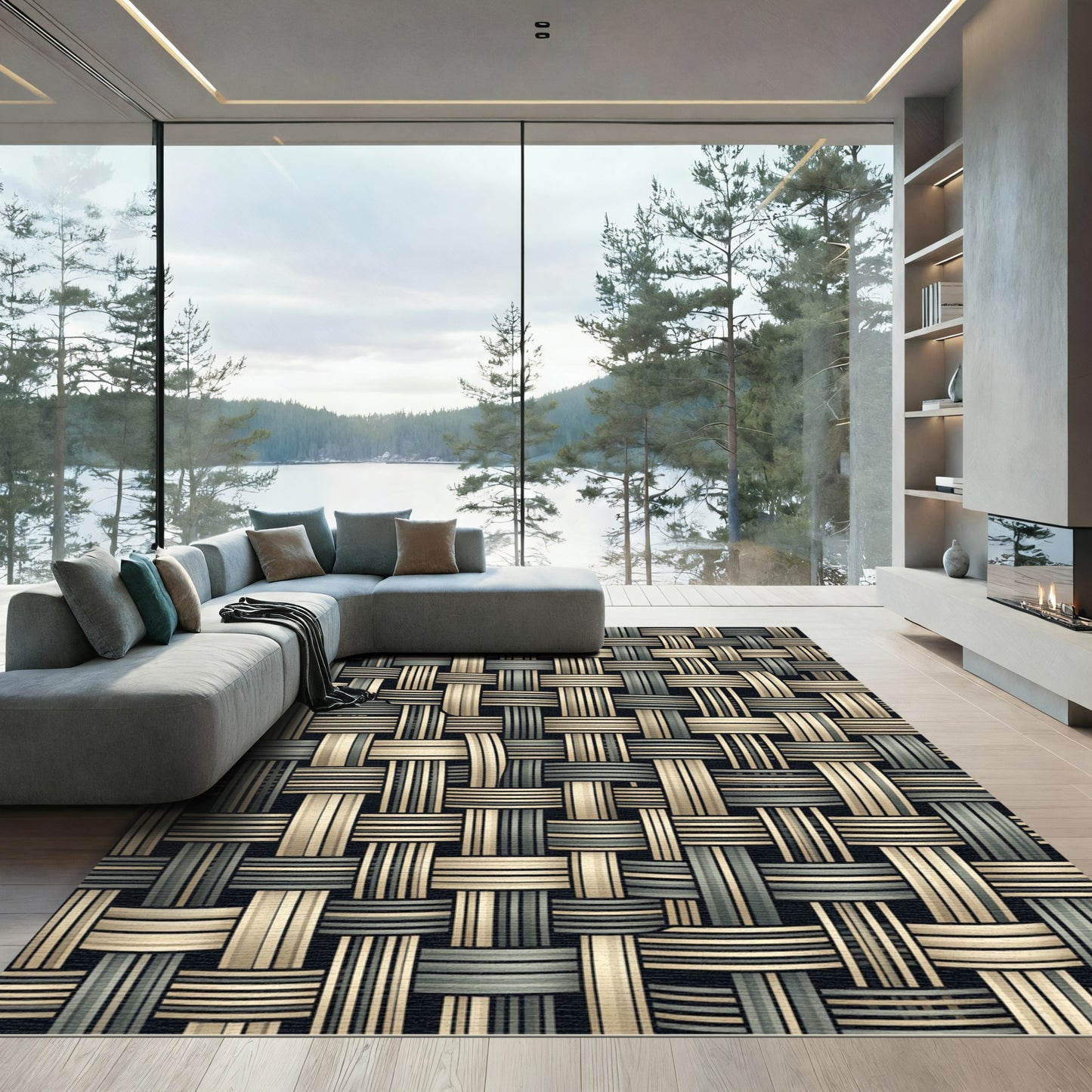 Woven Beige Grey Textured Stripes Rug