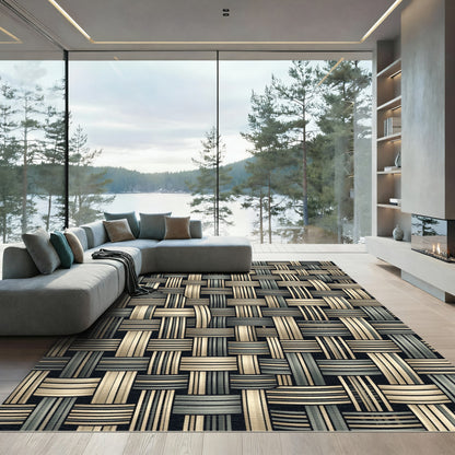 Woven Beige Grey Textured Stripes Rug