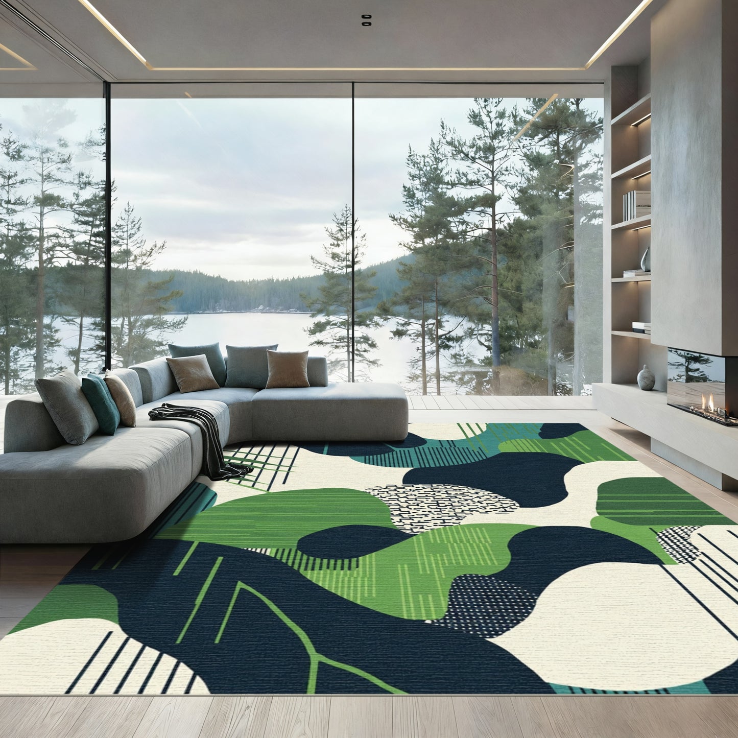 Abstract Organic Shapes Terra Cotta Greens Rug