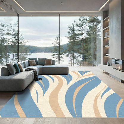 Serene Blue Beige Flowing Waves Rug